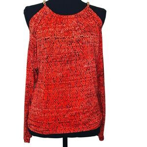 Michael Michael Kors Printed Gold Chain Cold Shoulder Blouse Top Orange Size 2